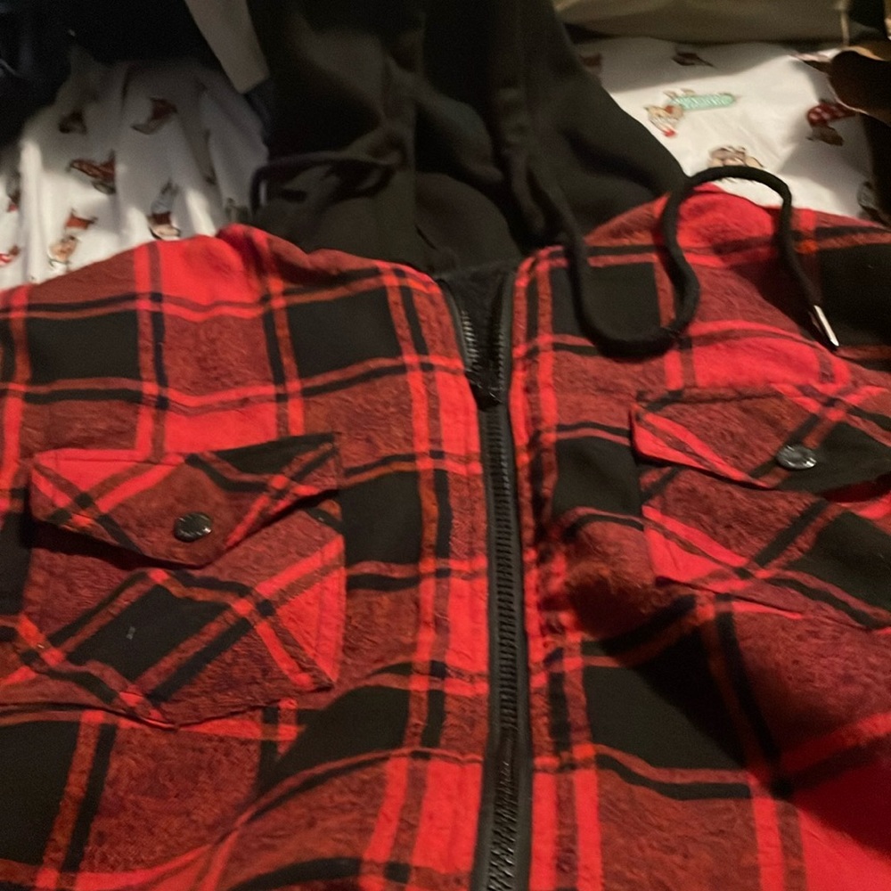 Red and black check zip up